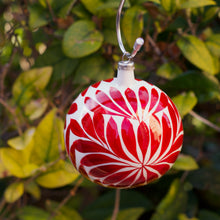 Load image into Gallery viewer, Handblown Glass Ornament – Red & White Swirl