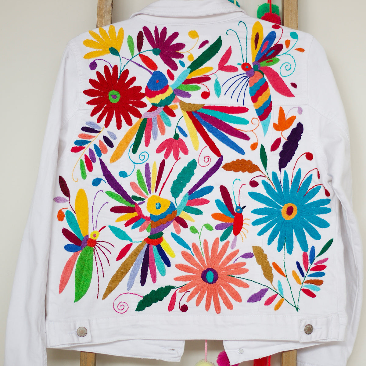 ᐅ Hand Embroidered-Otomi Denim Jacket | Handmade Jacket- Mi Mundo