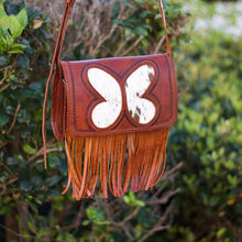 Load image into Gallery viewer, Leather Butterfly Fringe Crossbody Bag