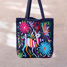Load image into Gallery viewer, Otomí Embroidered Denim Tote