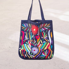 Load image into Gallery viewer, Otomí Embroidered Denim Tote