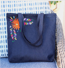 Load image into Gallery viewer, Otomí Embroidered Denim Tote
