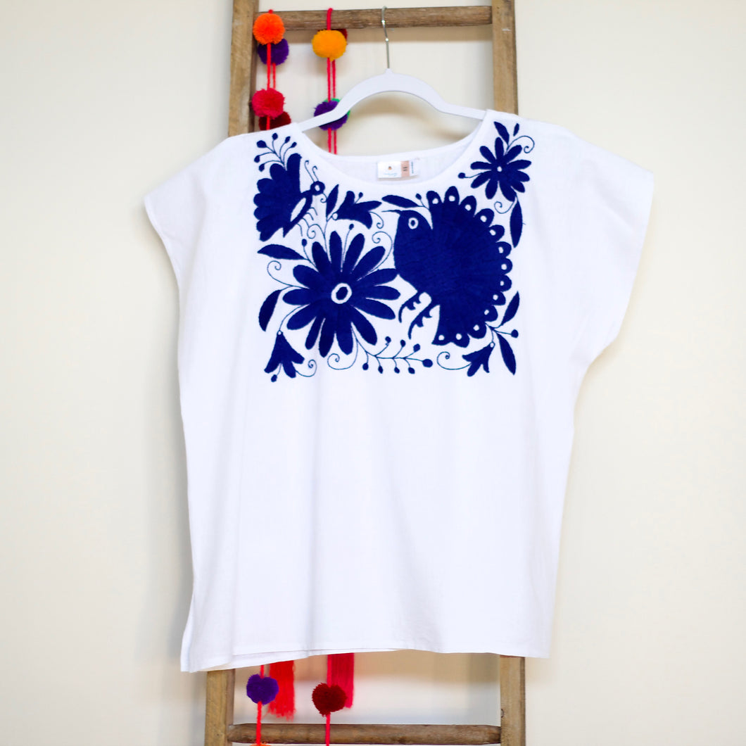 Otomi embroidered blouse-Blue XL