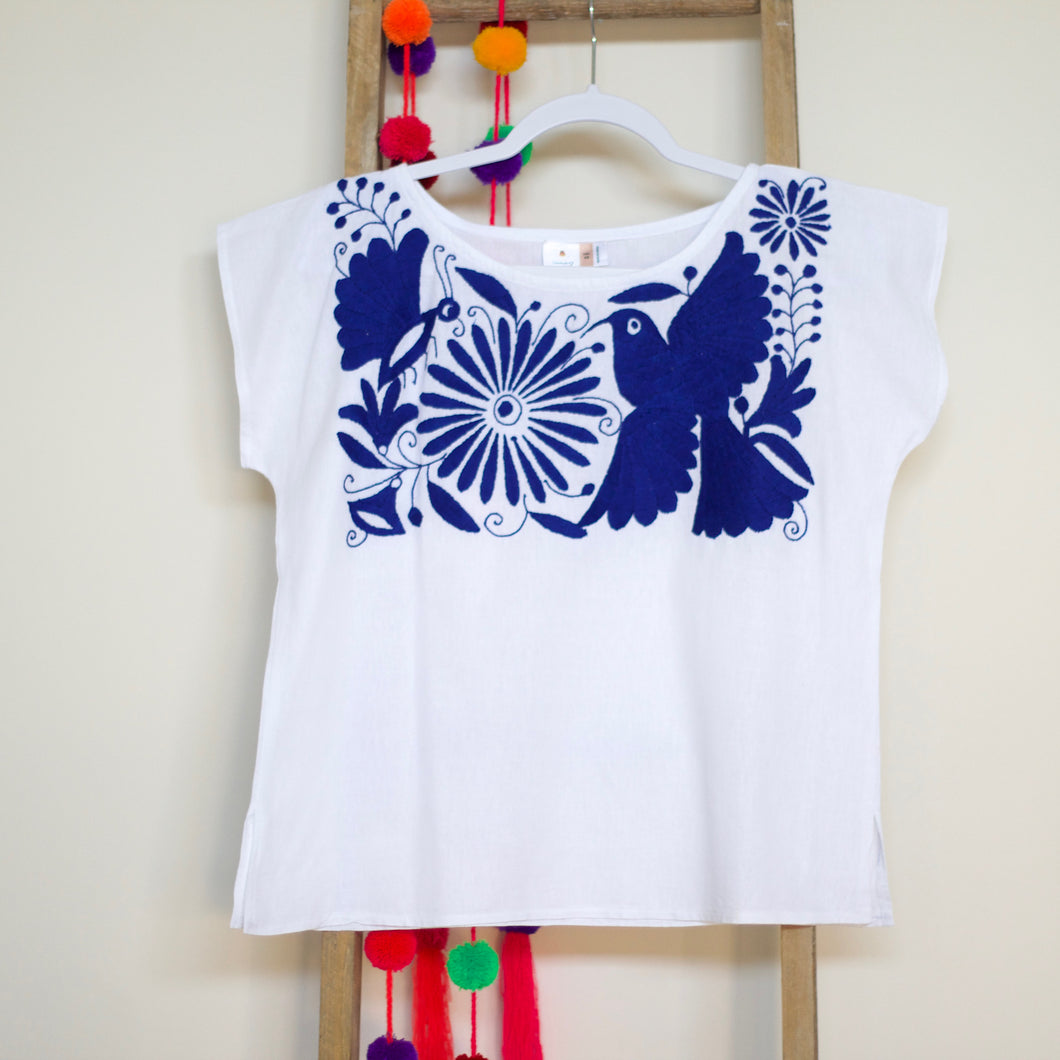 Otomi embroidered blouse-Blue M