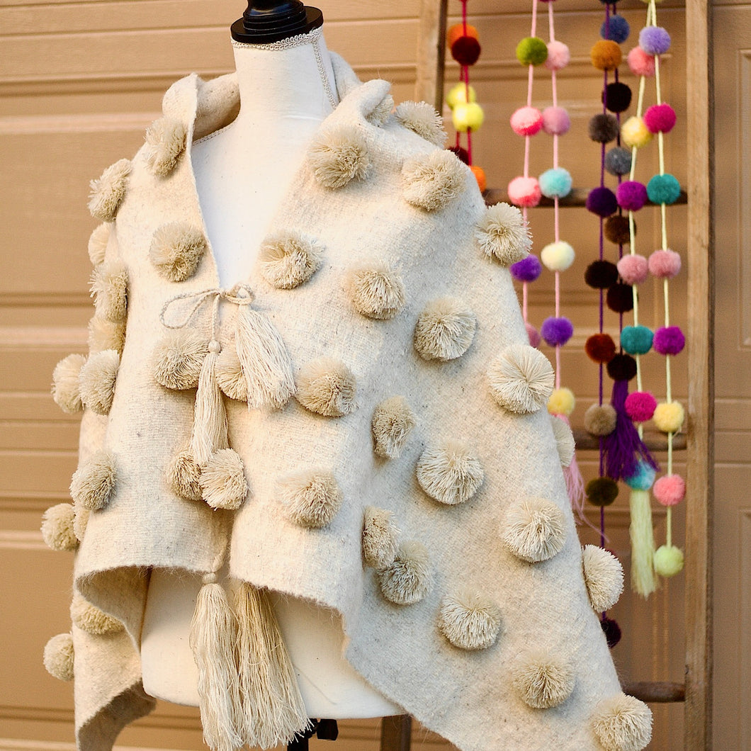 Pompom Wool Shawl