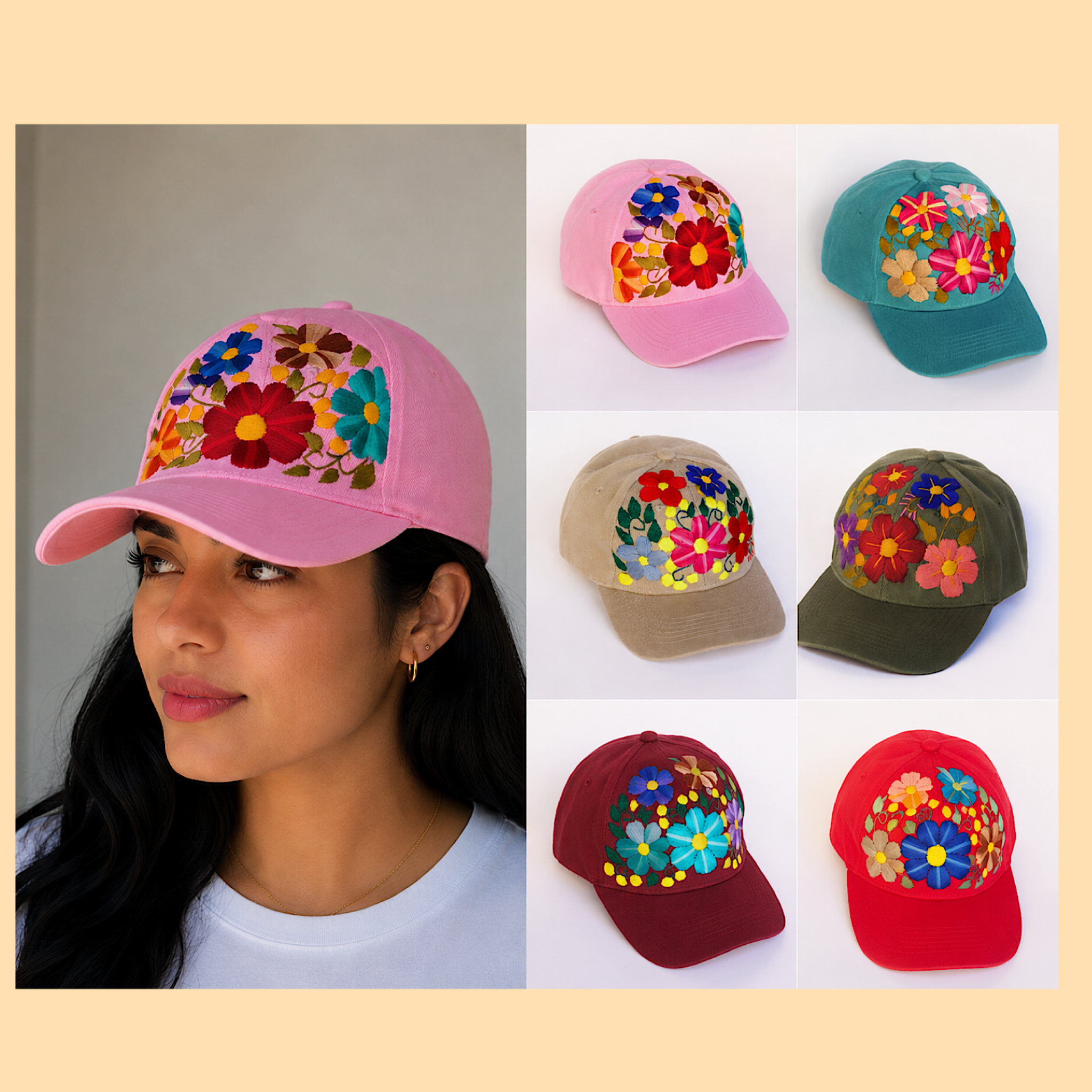 Hand Embroidered Floral Cap | Handmade in Chiapas Mexico – Mi