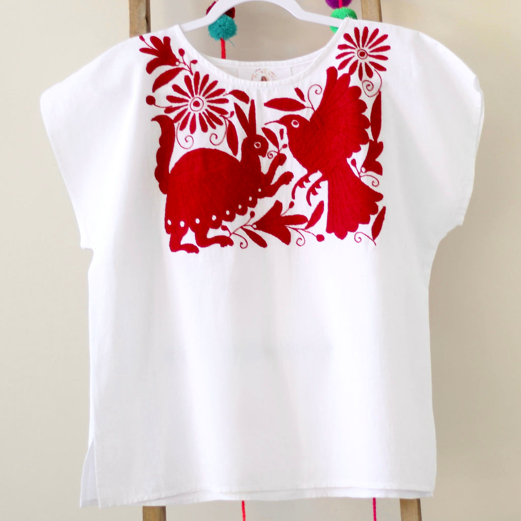 Otomi embroidered blouse-Red XL