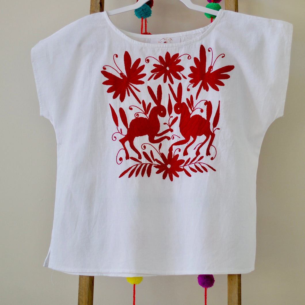 Otomi embroidered blouse -Red L