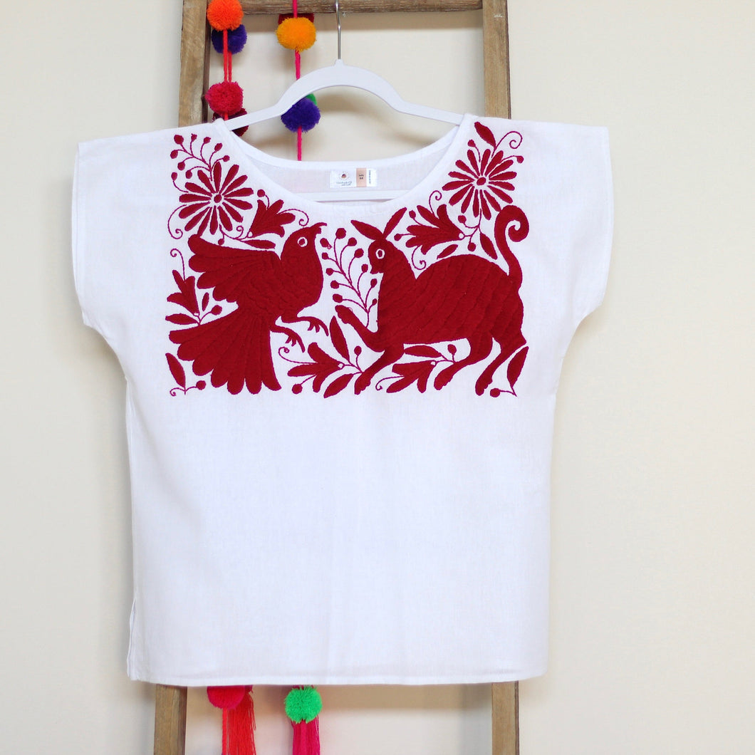 Otomi Red-embroidered blouse-M