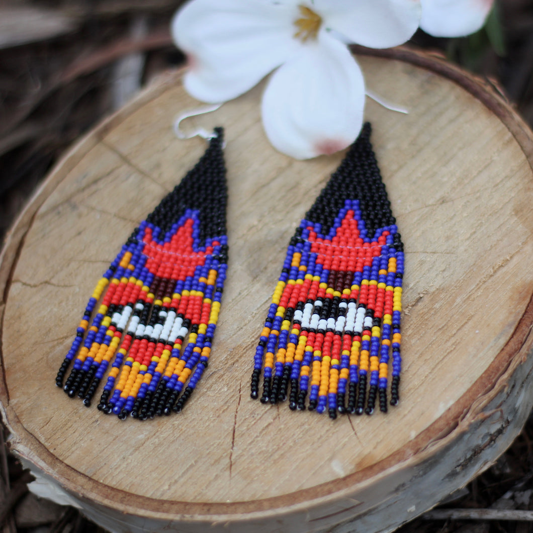 Evil  Eye - Heart  Huichol Earrings