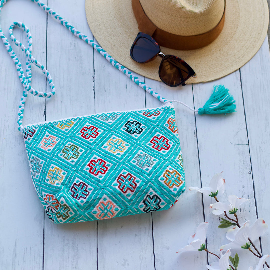 Teal- Embroidered crossbody Purse